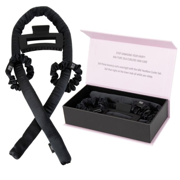 KAV Shadow Black Heatless Curling Rod Set - Pure Mulberry Silk Hair Roller 4pcs - Picture 1 of 4